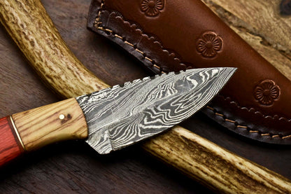 HS-659 Custom Handmade Damascus Steel Skinner Knife - Beautiful Hard Wood Handle