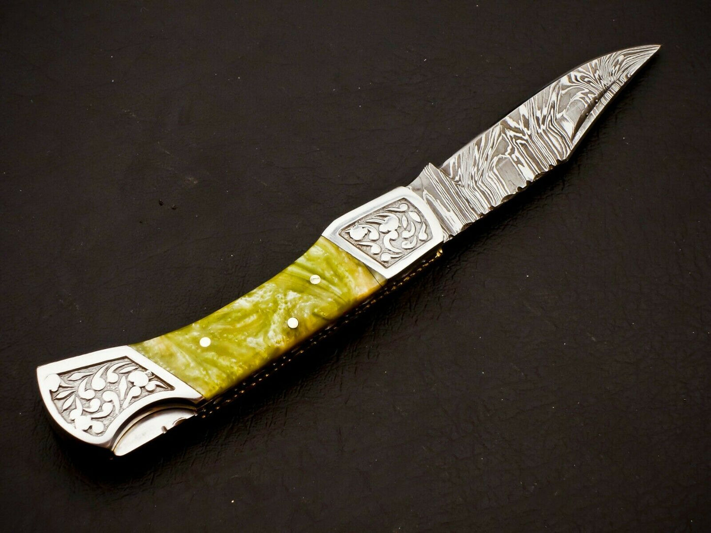 Damascus Folding Knife Back Lock Knife Resin Handle Knife HS-1107