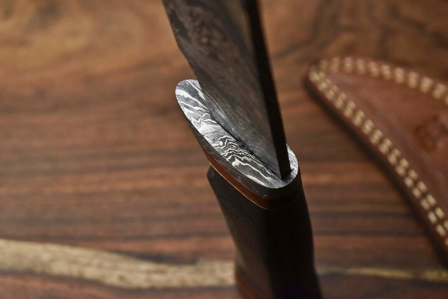 HS-317 Custom Hand Made Damascus Steel Blade Bowie Hunting Knife | HARD WOOD