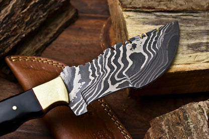 HS-923 Custom Handmade Damascus Steel Camping Tracker Knife - Beautiful Bull Horn Handle