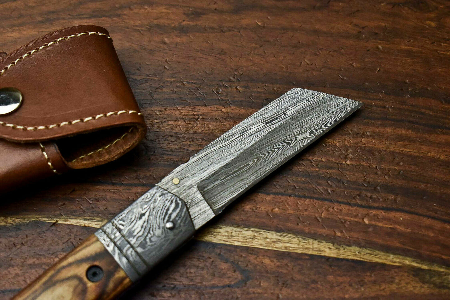 Custom Handmade Damascus Steel Blade Liner-Lock Pocket Folding Knife| HARD WOOD