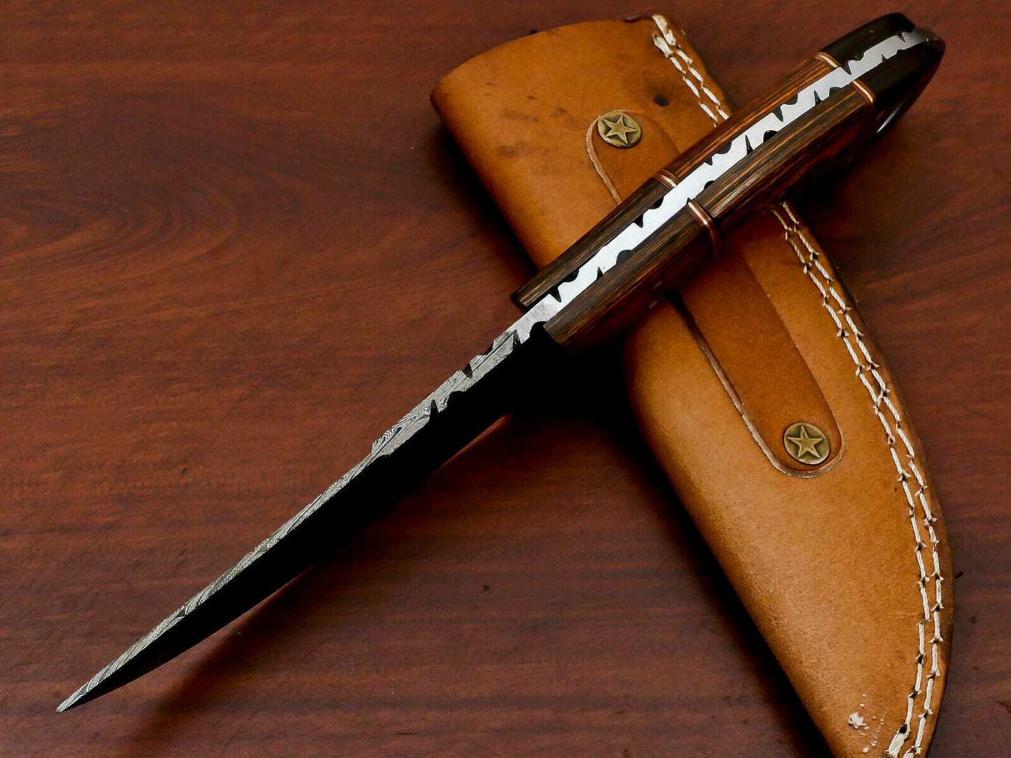 HS-571 HANDMADE DAMASCUS CUSTOM PAKKA WOOD HANDLE SKINNING CAMPING KNIFE