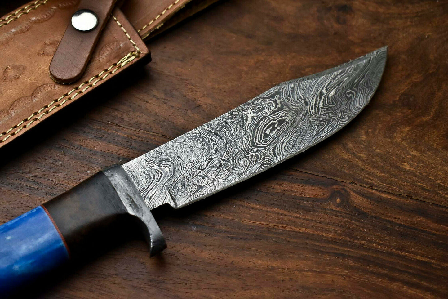 HS-322 Custom Hand Made Damascus Steel Blade Bowie Hunting Knife | CAMEL BONE