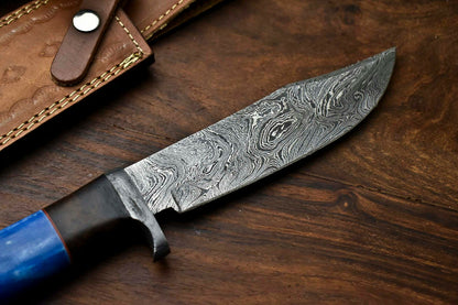 HS-322 Custom Hand Made Damascus Steel Blade Bowie Hunting Knife | CAMEL BONE