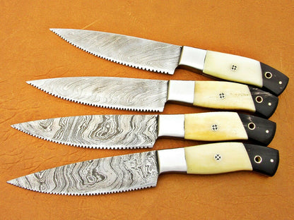 HS-192 Custom Handmade Damascus Kitchen Knives With Camel Bone & Buffalo Horn Hanlde