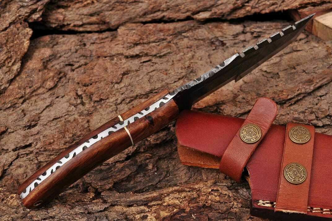 HS-938  Custom Handmade Damascus Steel Tracker Knife With Rose Wood Handle