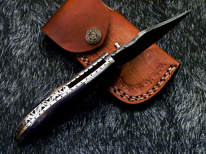 Damascus Pocket Folding Knife – Stained Camel Bone | Liner Lock | HS-1123