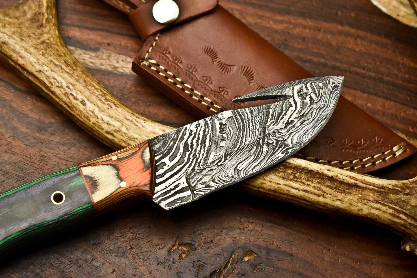 HS-601 Handmade Damascus Skinning Blade Camping Full Tang Knife