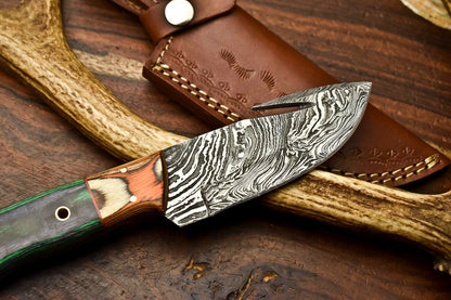 HS-601 Handmade Damascus Skinning Blade Camping Full Tang Knife