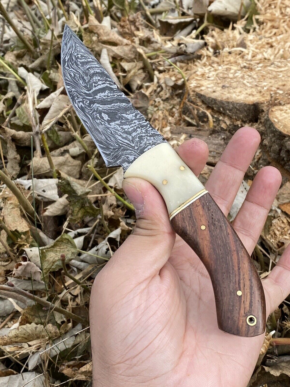 HS-572 Custom Hand Forged Damascus Steel HUNTING Knife W/ Wood Handle / Full Tang