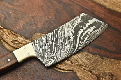 HS-271 Hand Made Damascus Steel Blade Chopper Full Tang Knife | WALNUT WOOD