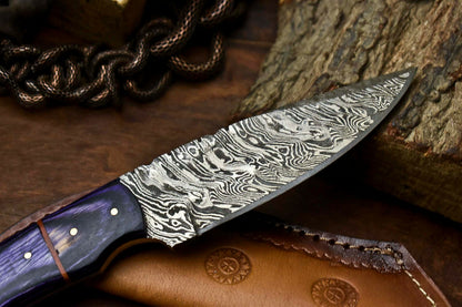HS-674 Custom Handmade Damascus Steel Skinner Knife - Beautiful Hard Wood Handle