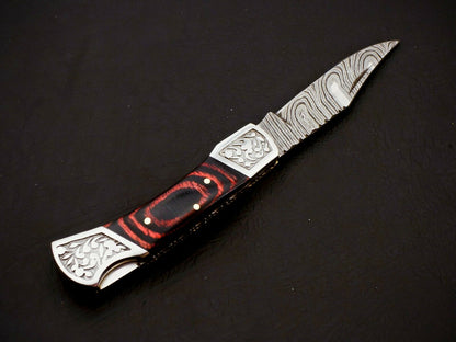 Damascus Steel Back Lock Folding Knife – Micarta Handle | HS-1112