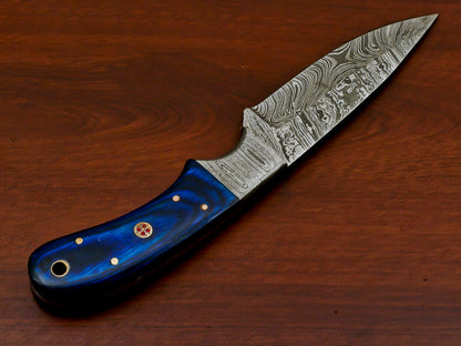 HS-376 '' HAND MADE DAMASCUS BLADE SKINNING HUNTING KNIFE - FULL TANG - PAKKA WOOD