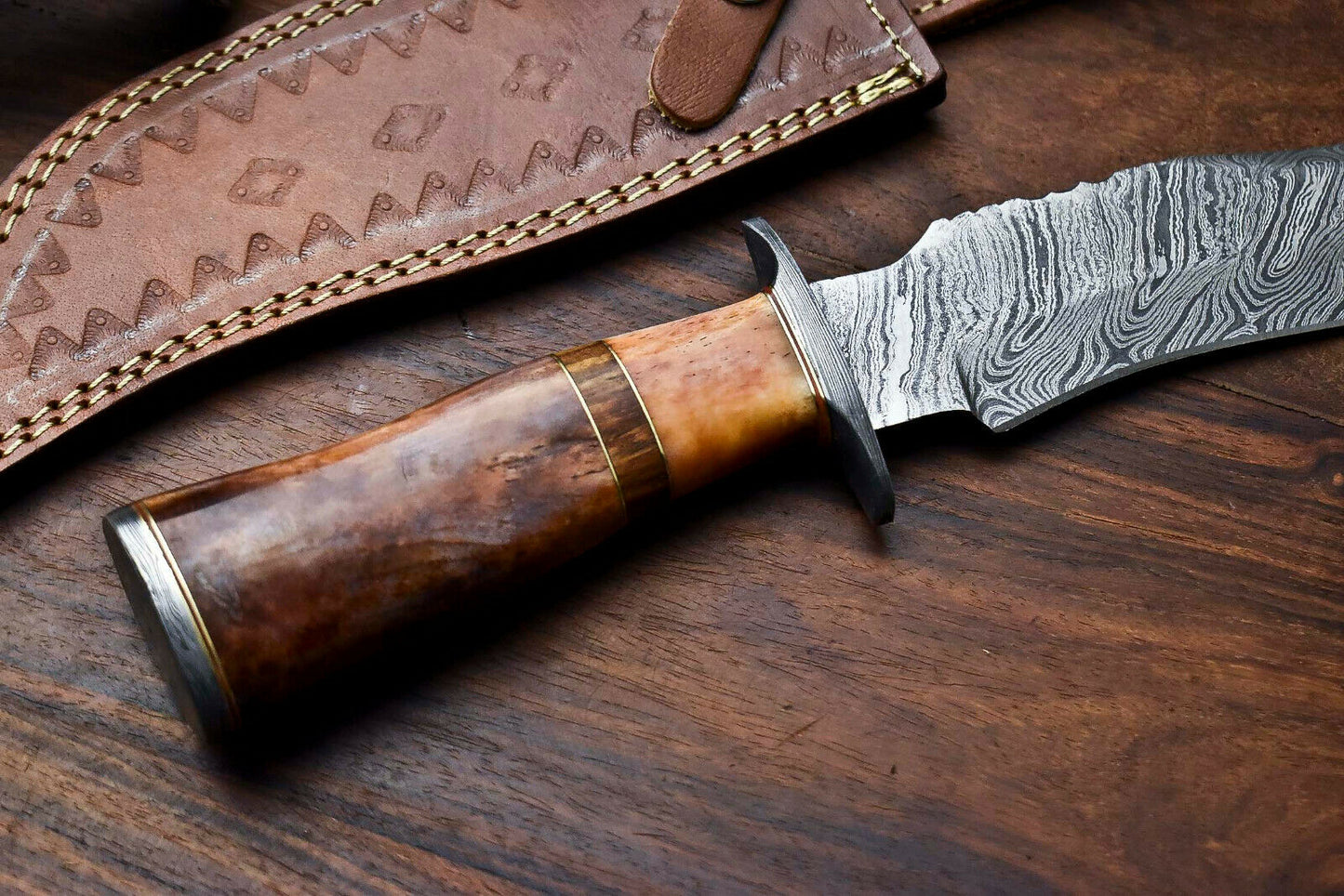 HS-410 | Custom Handmade Damascus Steel Hunting Knife - Camel Bone Handle