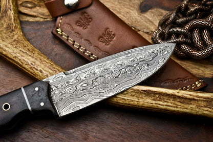 HS-402 | Custom Handmade Awesome Black Sheet Handle Damascus Steel Hunting Knife - Great Price