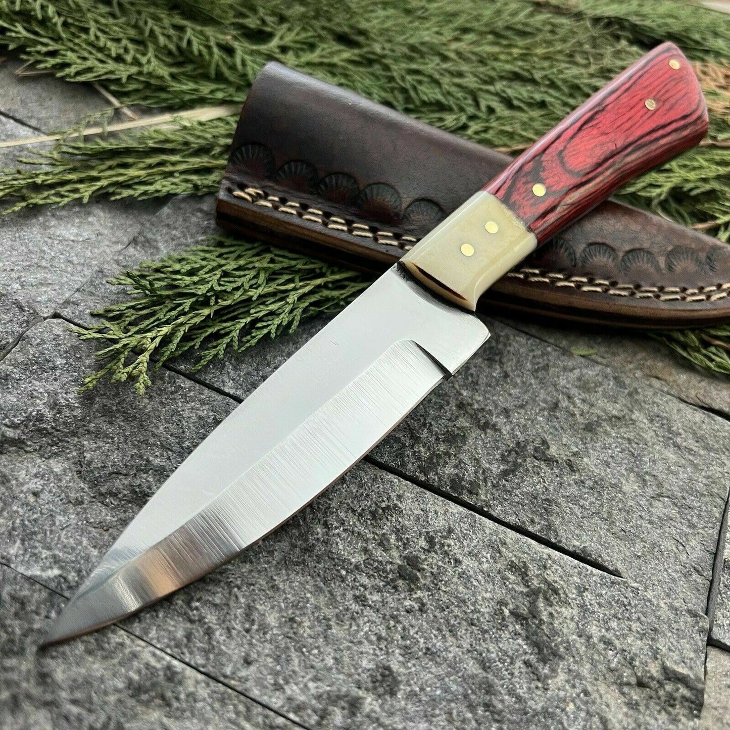HS-383 '' Custom Handmade D2 Steel High Polish Hunting Skinner Knife W/Sheath