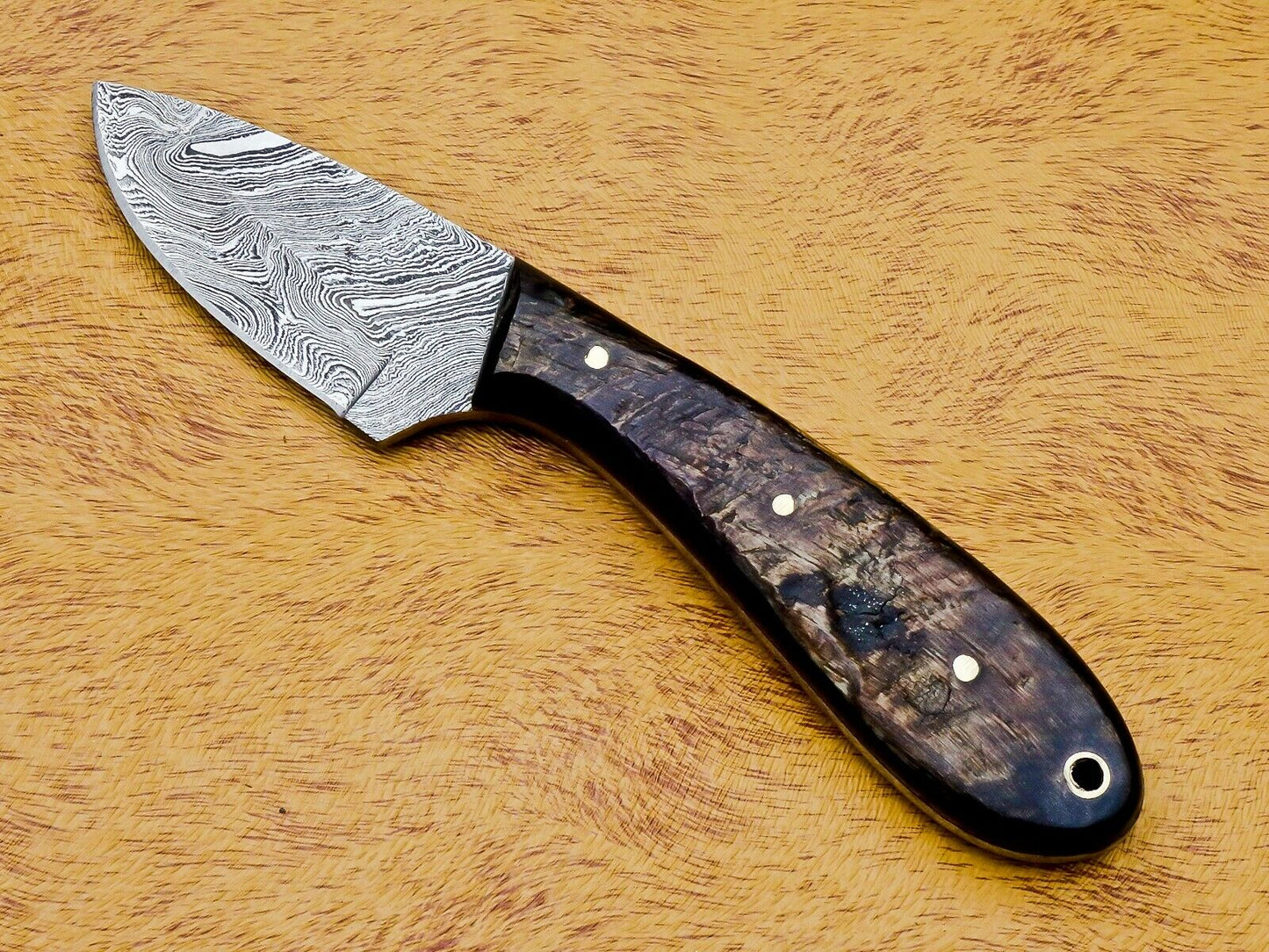 HS-584 CUSTOM DAMASCUS STEEL HUNTING/BOWIE/DAGGER KNIFE HANDLE RAM HORN WITH SHEATH