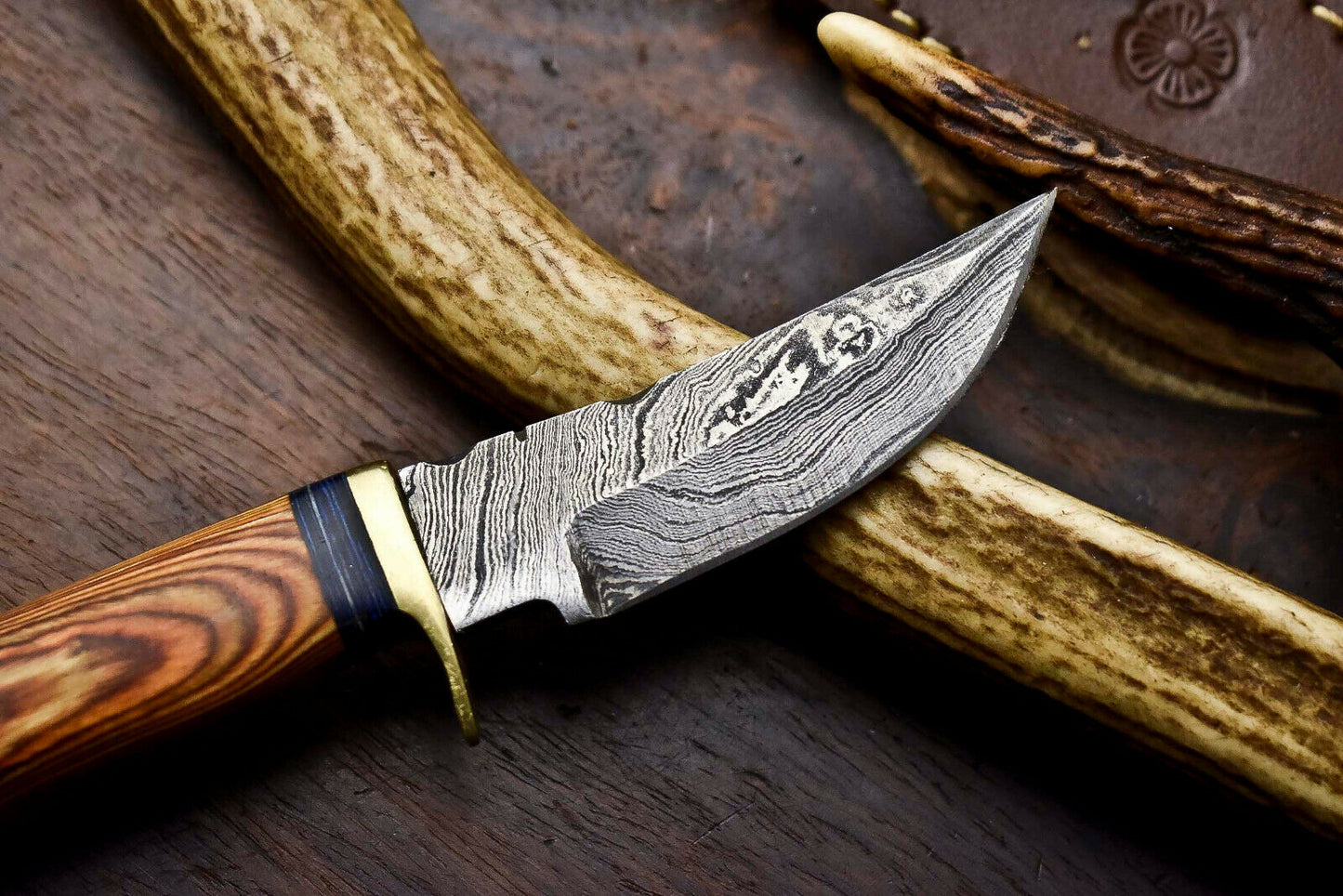 HS-717 Custom Handmade Awesome Wood Handle Damascus Steel Skinner Knife - Best Price