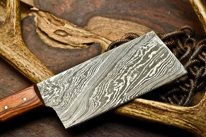 HS-278 Hand Made Damascus Steel Blade Chopper Cleaver Knife Full Tang Knife | Hard Wood