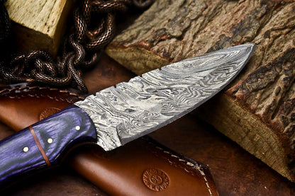 HS-704 Custom Handmade Damascus Steel Skinner Knife - Beautiful Wood Handle