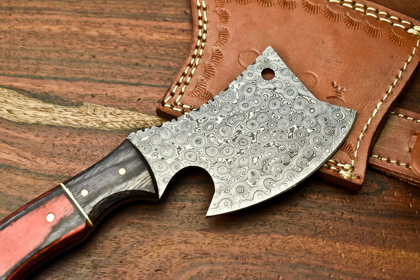 HS-1052 Handmade Damascus Mini Axe Blade Camping Full Tang Axe For Sale