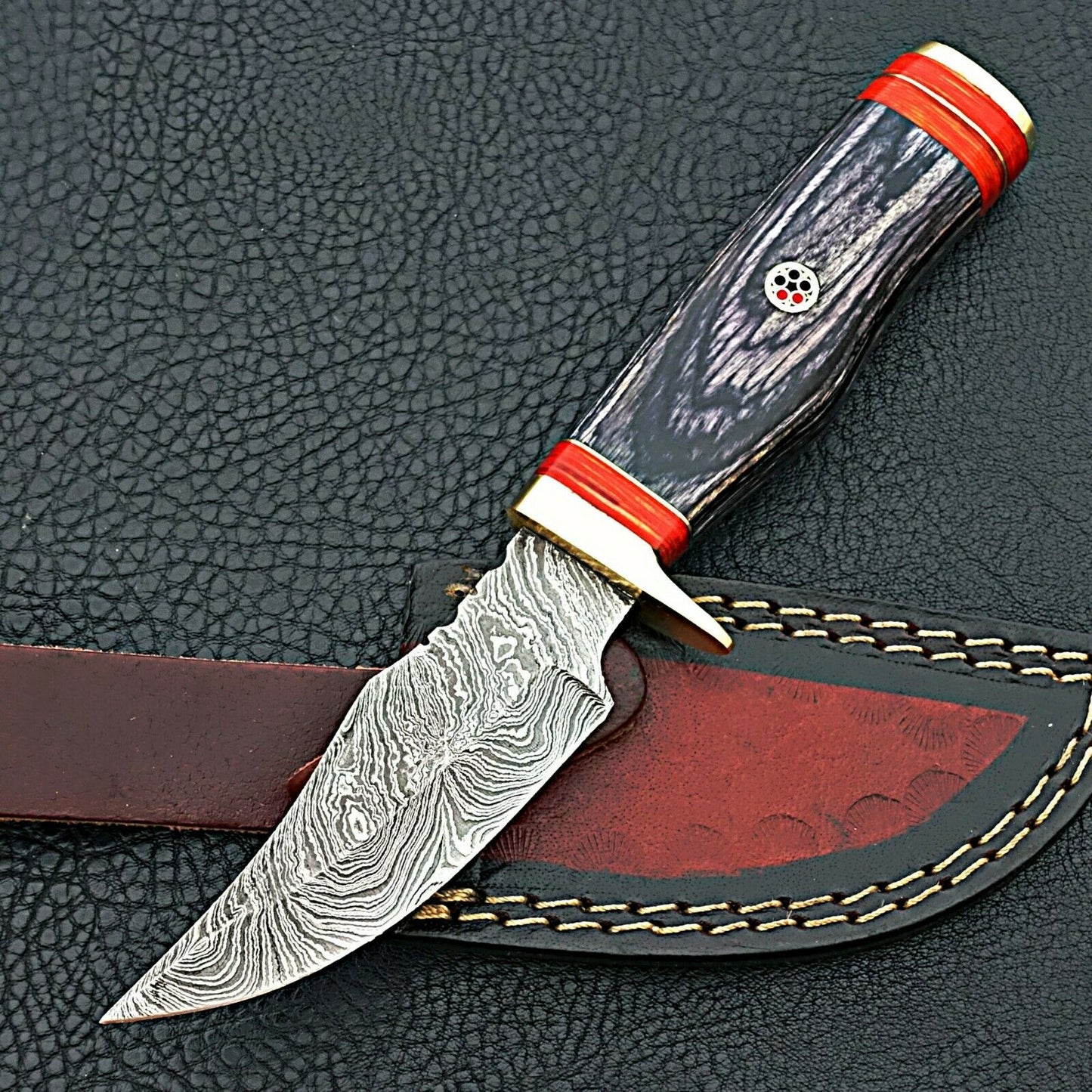 HS-424 | Custom Handmade Damascus Steel Hunting Knife - Beautifu Hardl Wood Handle