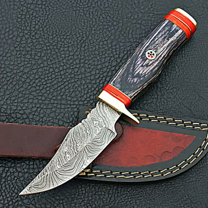 HS-424 | Custom Handmade Damascus Steel Hunting Knife - Beautifu Hardl Wood Handle