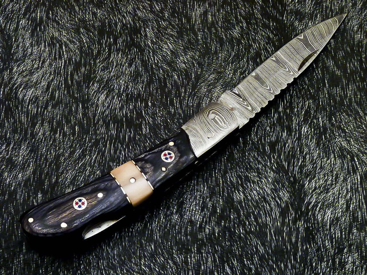 HS-1120 '' CUSTOM HANDMADE DAMASCUS BLADE POCKET FOLDING KNIFE - HARD WOOD HANDLE