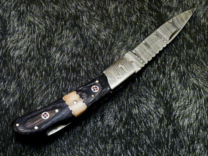 HS-1120 '' CUSTOM HANDMADE DAMASCUS BLADE POCKET FOLDING KNIFE - HARD WOOD HANDLE