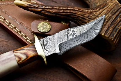 HS-413 | Custom Handmade Damascus Steel Hunting Knife - Hard Wood Handle