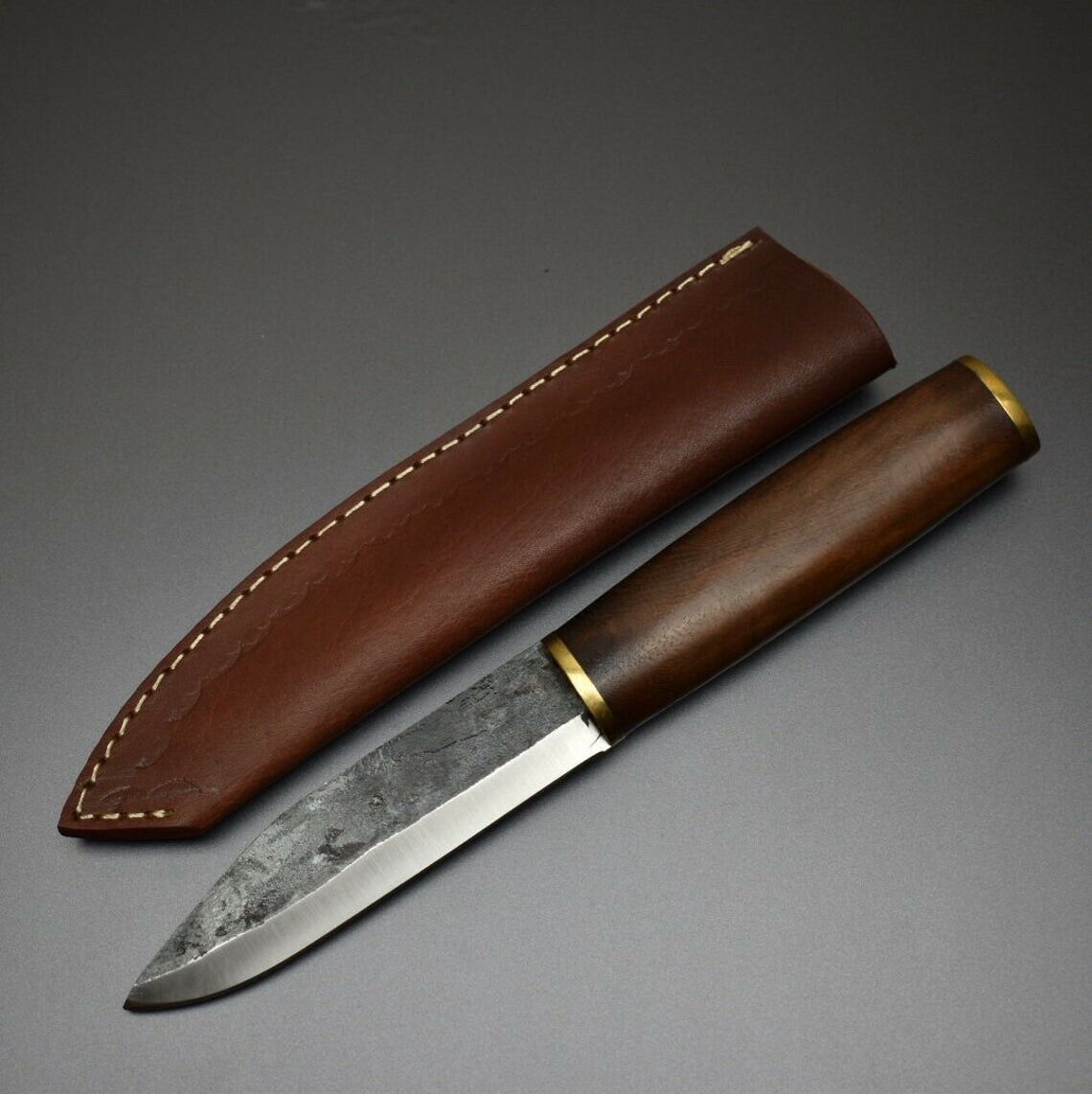 HS-426 | Custom Handmade Railroad Steel Hunting-BushCarft Puukko Knife - Beautiful Wood Handle