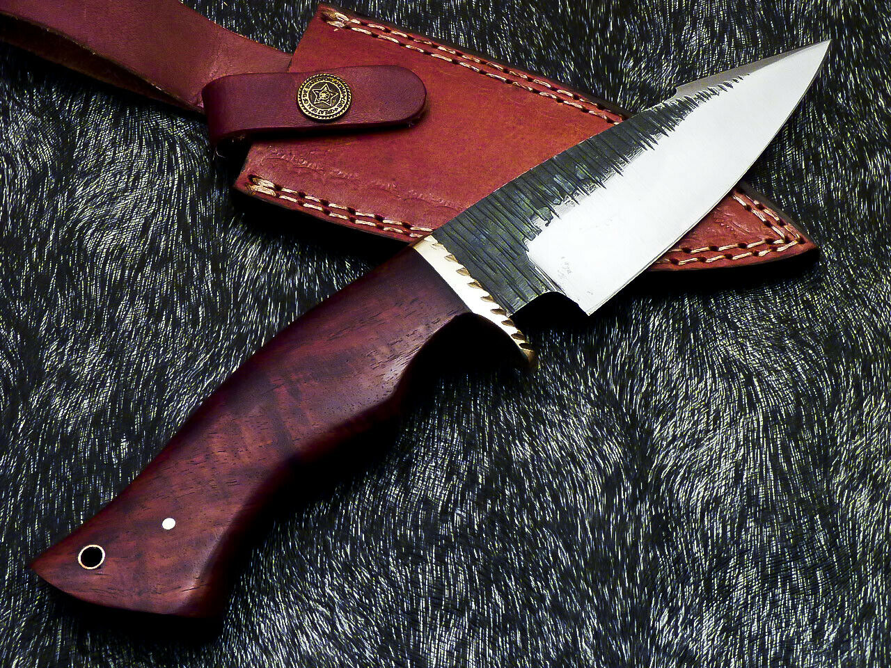 HS-377 '' Custom Hand Forged Railroad Spike Carbon Steel 10" Skinning Knife Wood