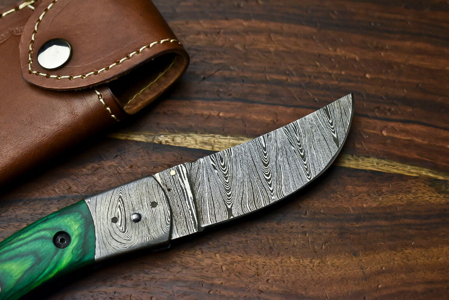 Custom Handmade Damascus Steel Blade Liner-Lock Pocket Folding Knife| HARD WOOD