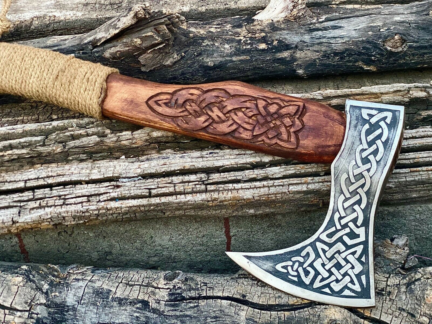 HS-1063 | Custom Handmade Steel Viking Axe, Tomahawk Axe knife With Wood Engraved Handle Daily Carry