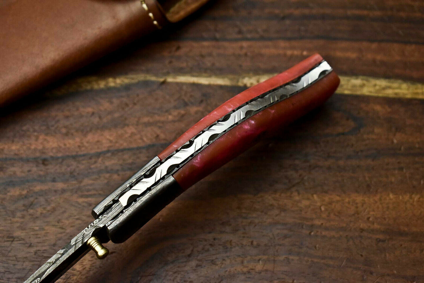 HS-1136 Custom Handmade Damascus Steel Blade Liner-Lock Pocket Folding Knife| CORIAN