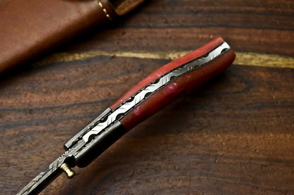 HS-1136 Custom Handmade Damascus Steel Blade Liner-Lock Pocket Folding Knife| CORIAN