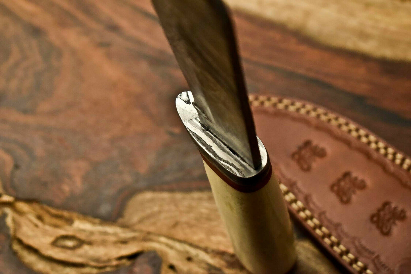 HS-320 Custom Hand Made Damascus Steel Blade Bowie Hunting Knife | CAMEL BONE