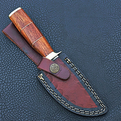HS-422 | Custom Handmade Damascus Steel Hunting Knife - Beautiful Wood Handle