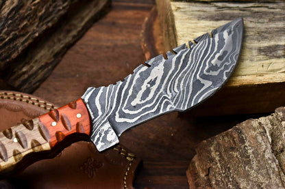 HS-919 Custom Handmade Damascus Hunting Blade Hunter Camping Tracker Full Tang Knife