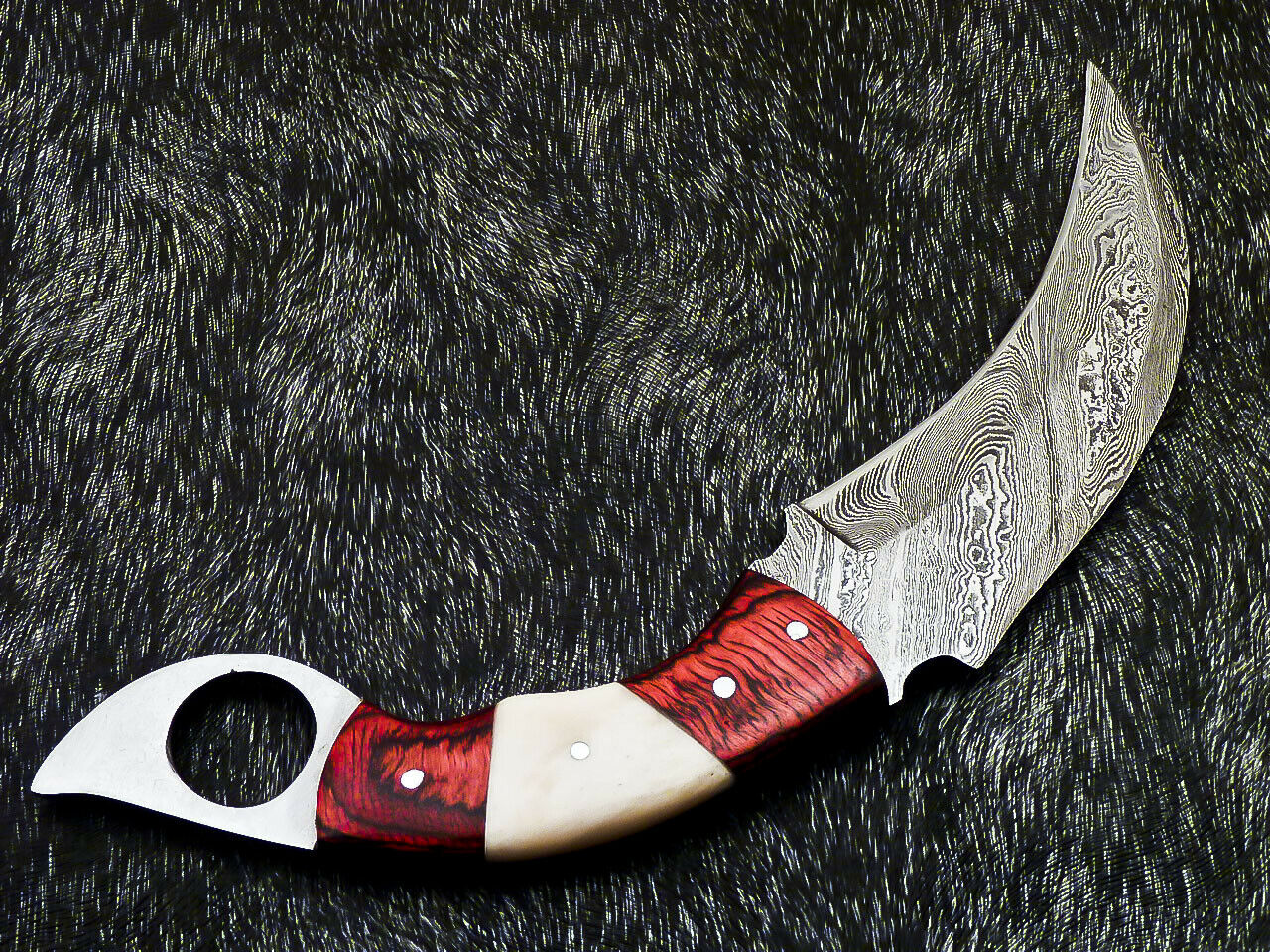 HS-890 Custom Hand Forged Damascus Steel 10" Karambit Knife - Hard Wood Handle