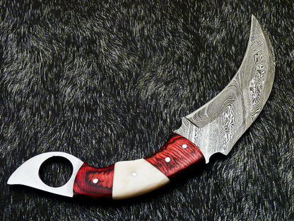 HS-890 Custom Hand Forged Damascus Steel 10" Karambit Knife - Hard Wood Handle