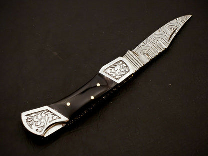 HS-1110 Custom Hand Forged Damascus Steel Back Lock Resin Handle Knife
