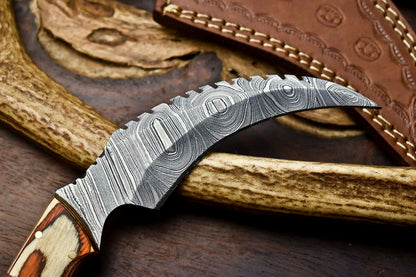 HS-908 Custom Handmade Damascus Steel Karambit Knife - Beautiful Micarta Wood Handle