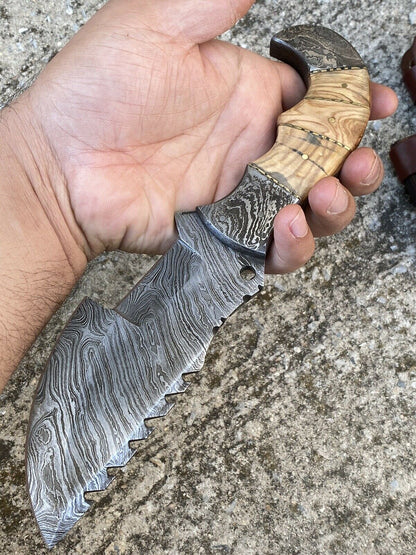 HS-929 Custom Handmade Damascus Steel Tracker/Hunting Fix knife - Wood Handle