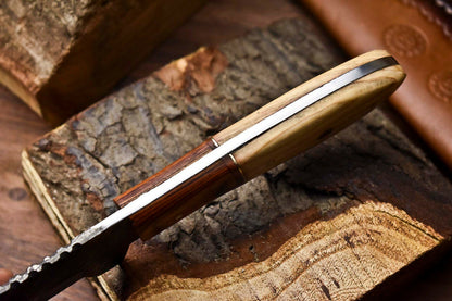 HS-708 Custom Handmade Damascus Steel Skinner Knife - Beautiful Wood Handle