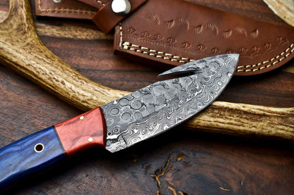 HS-628 Handmade Damascus Skinning Blade Camping Full Tang Knife