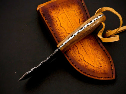 Bull Cutter Knife  6.00" Damascus Steel Full Tang Cowboy Knife Wood Handle HS-556