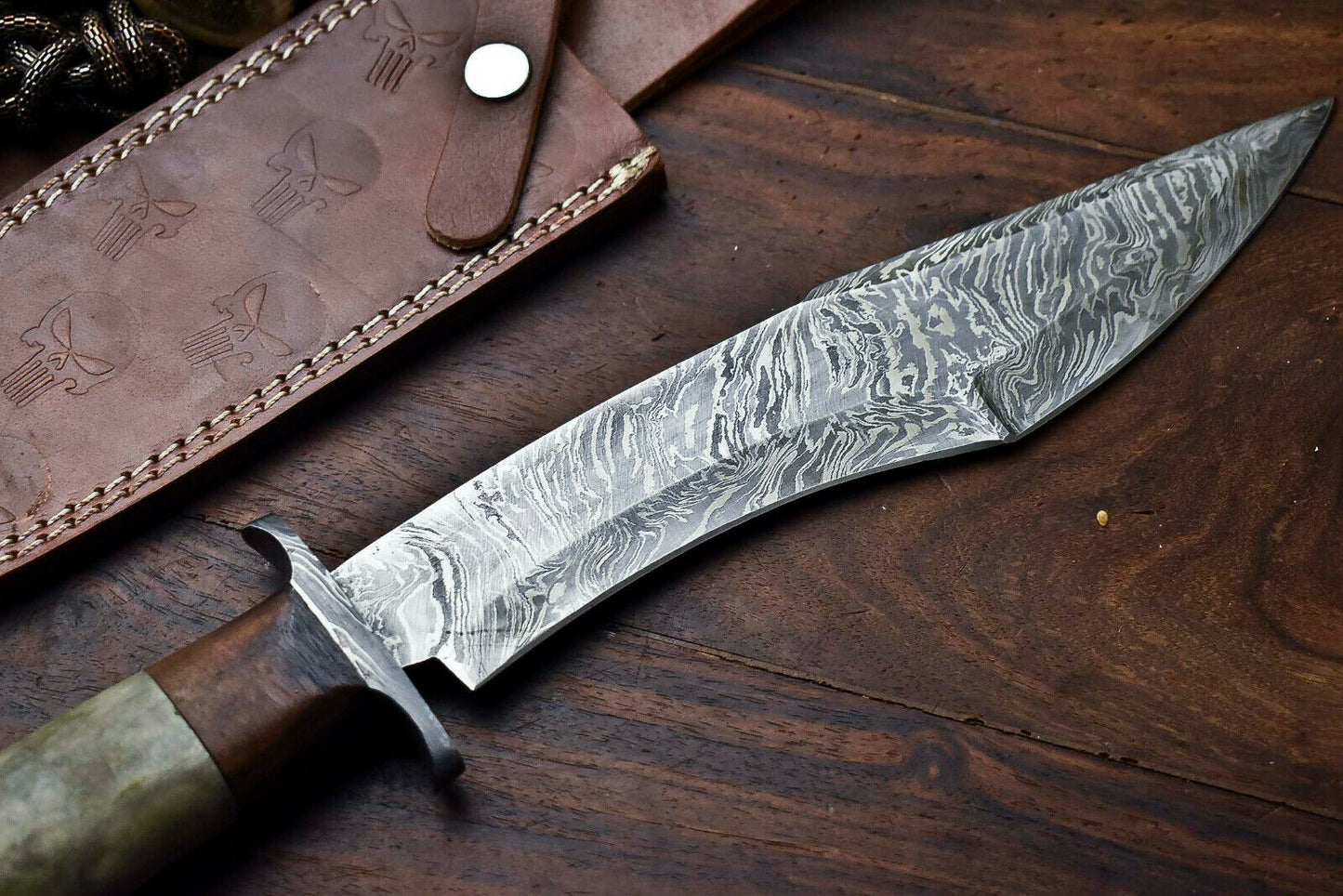 HS-326 | Custom Handmade Damascus Steel Bowie/Hunting Knife - Camel Bone Handle