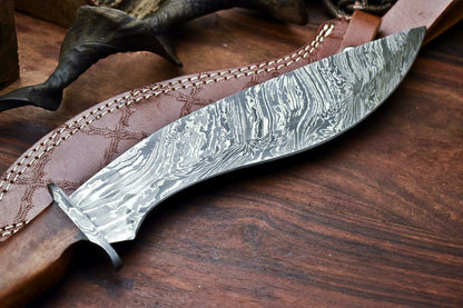 HS-866 Custom Handmade Damascus Steel Hunitng/Kukri Knife - Wood & Bone Handle
